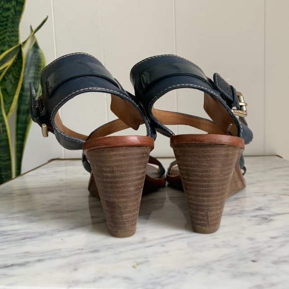 Coach Navy Leather Wedge Sandals size 9.5 - Picture 6 of 10